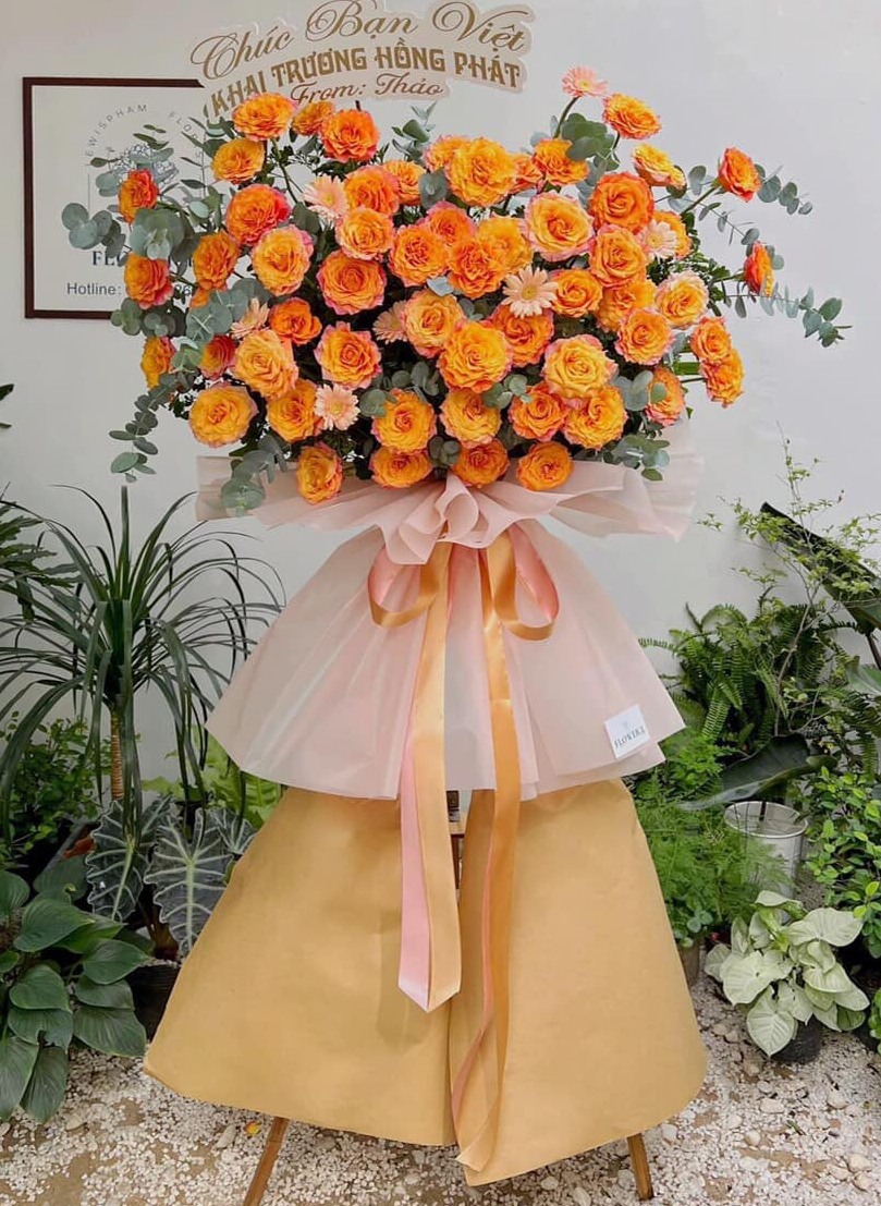 Kệ khai trương vàng cam